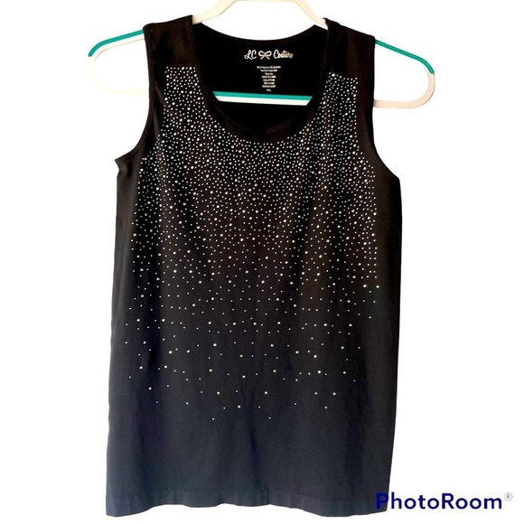 LC & Couture Women's Black Rhinestone Glitter Blouse Stretch Tank Top, Sz M/L - Picture 1 of 10